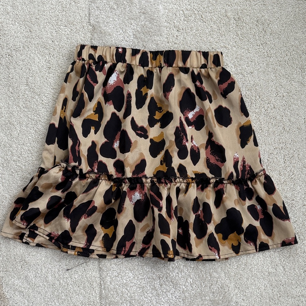 Zaful Beige Leopard Print Ruffle Skater Skirt